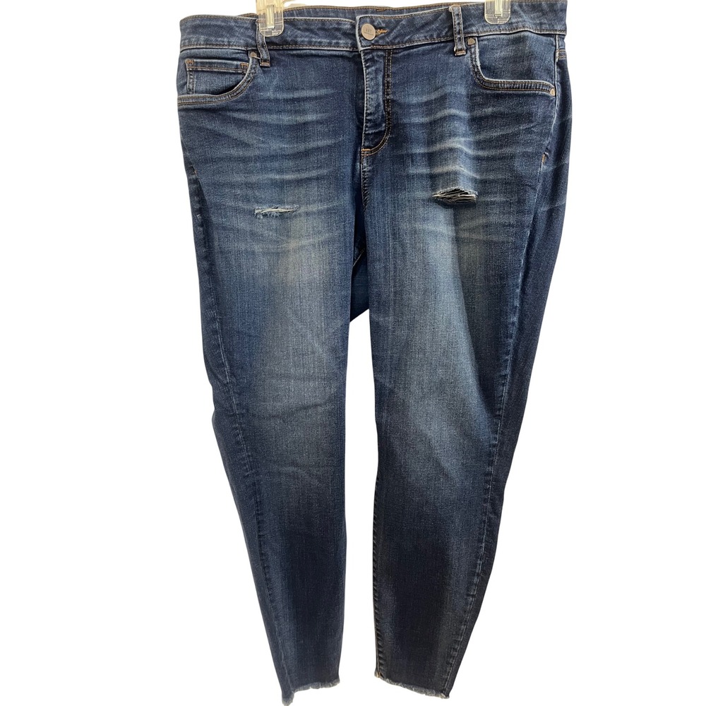 Kut from the Kloth Skinny Jeans Womens 16W Dark Wash Distressed Raw Hem Blue